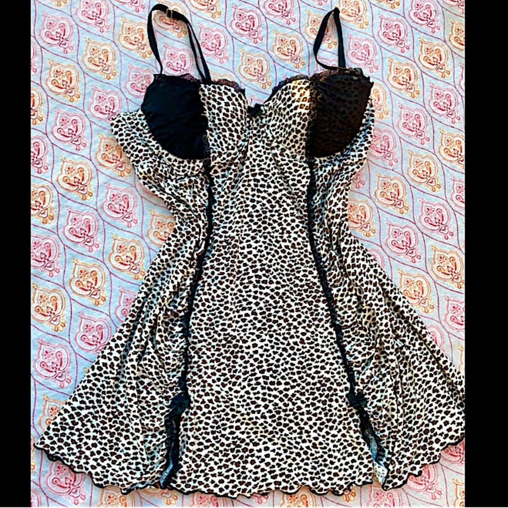 Black Lace and Leopard Lingerie Slip